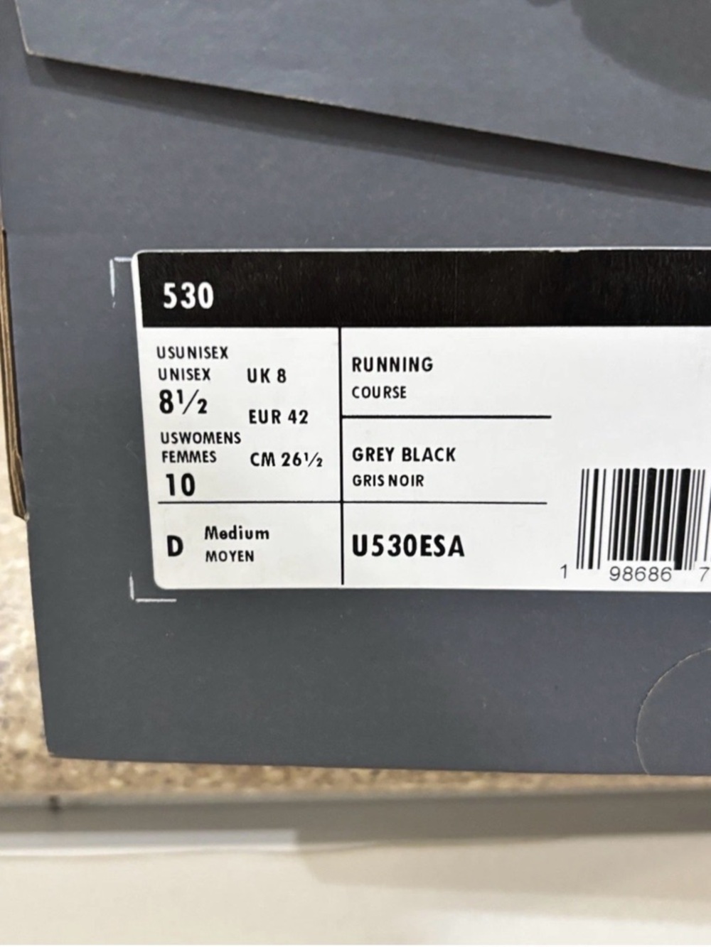 New Balance Grey Black 530 Running Shoe Box Label - Picture 3 of 3